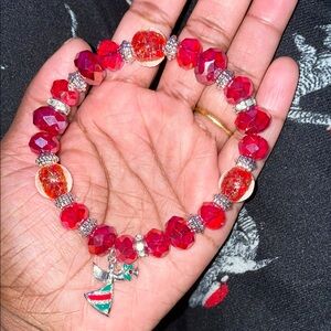 Red Beaded Stretch Bracelet with Angel Charm